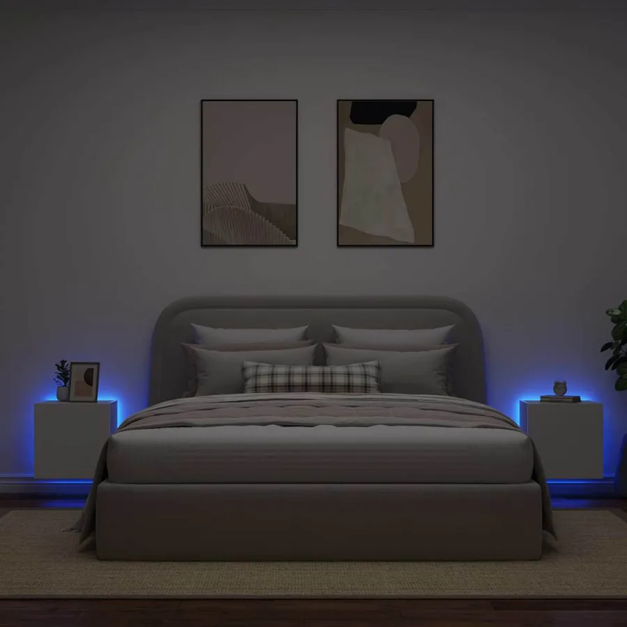 Meubles TV muraux avec lumières LED 2 pcs blanc 40,5x35x40 cm - 3