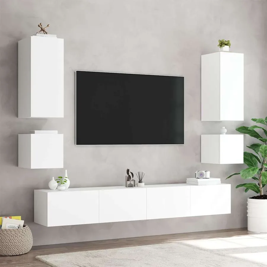 Meubles TV muraux avec lumières LED 2 pcs blanc 40,5x35x40 cm - 5