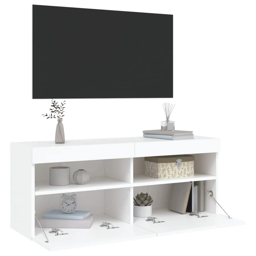 Meuble TV mural avec lumières LED blanc 100x30x40 cm - 7