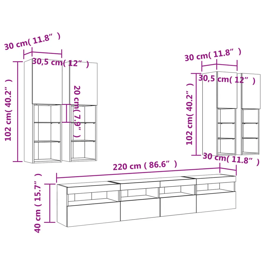 Ensemble de meubles TV muraux 7 pcs avec lumières LED blanc - 17