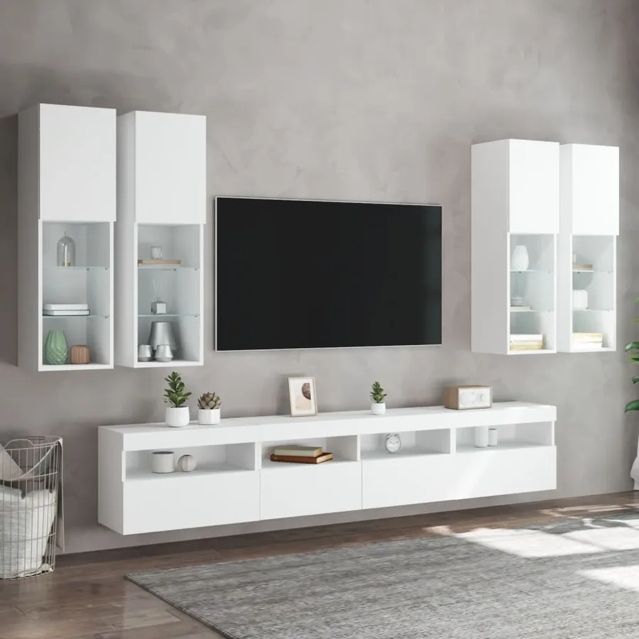 Ensemble de meubles TV muraux 7 pcs avec lumières LED blanc - 4