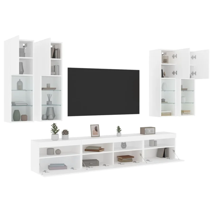 Ensemble de meubles TV muraux 7 pcs avec lumières LED blanc - 5