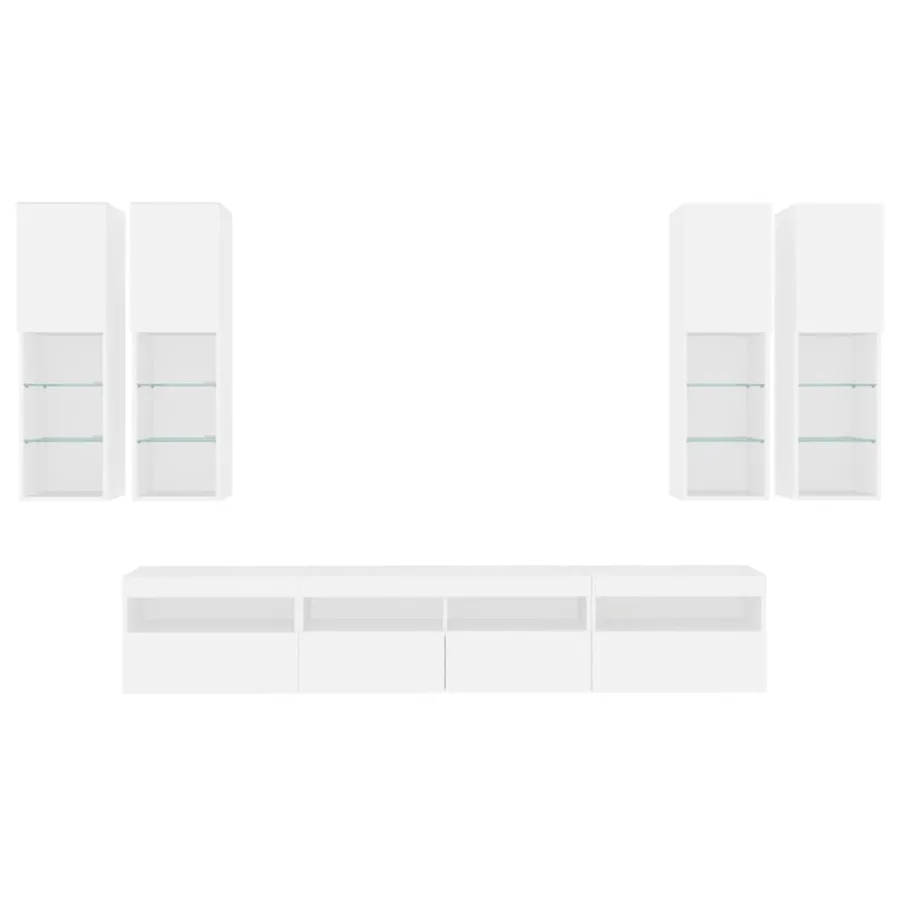 Ensemble de meubles TV muraux 7 pcs avec lumières LED blanc - 7