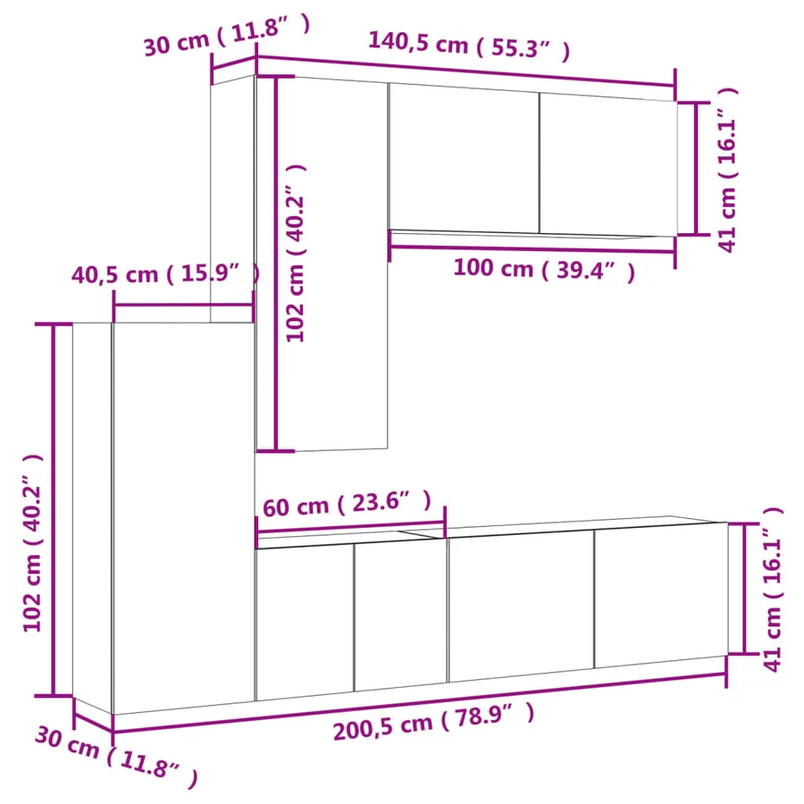 Unités murales TV 5 pcs sonoma gris bois d'ingénierie - 14