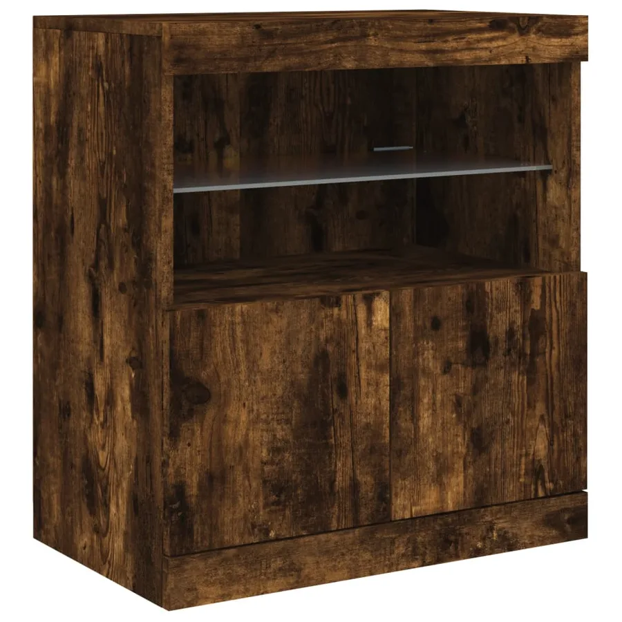 Buffet avec lumières LED chêne fumé 142,5x37x67 cm - 10