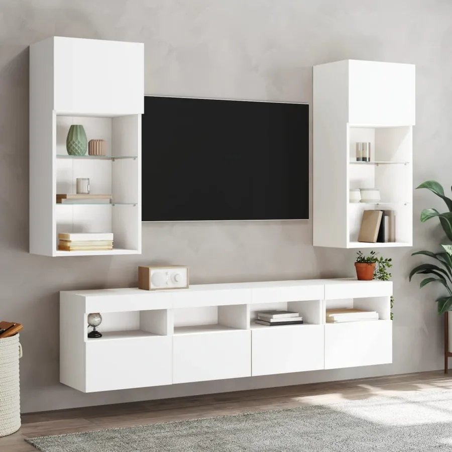 Meuble TV mural avec lumières LED blanc 40x30x40 cm - 6