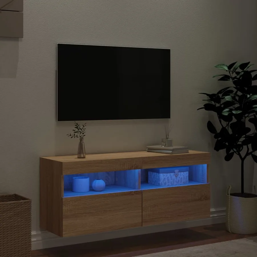 Meuble TV mural avec lumières LED chêne sonoma 100x30x40 cm - 4