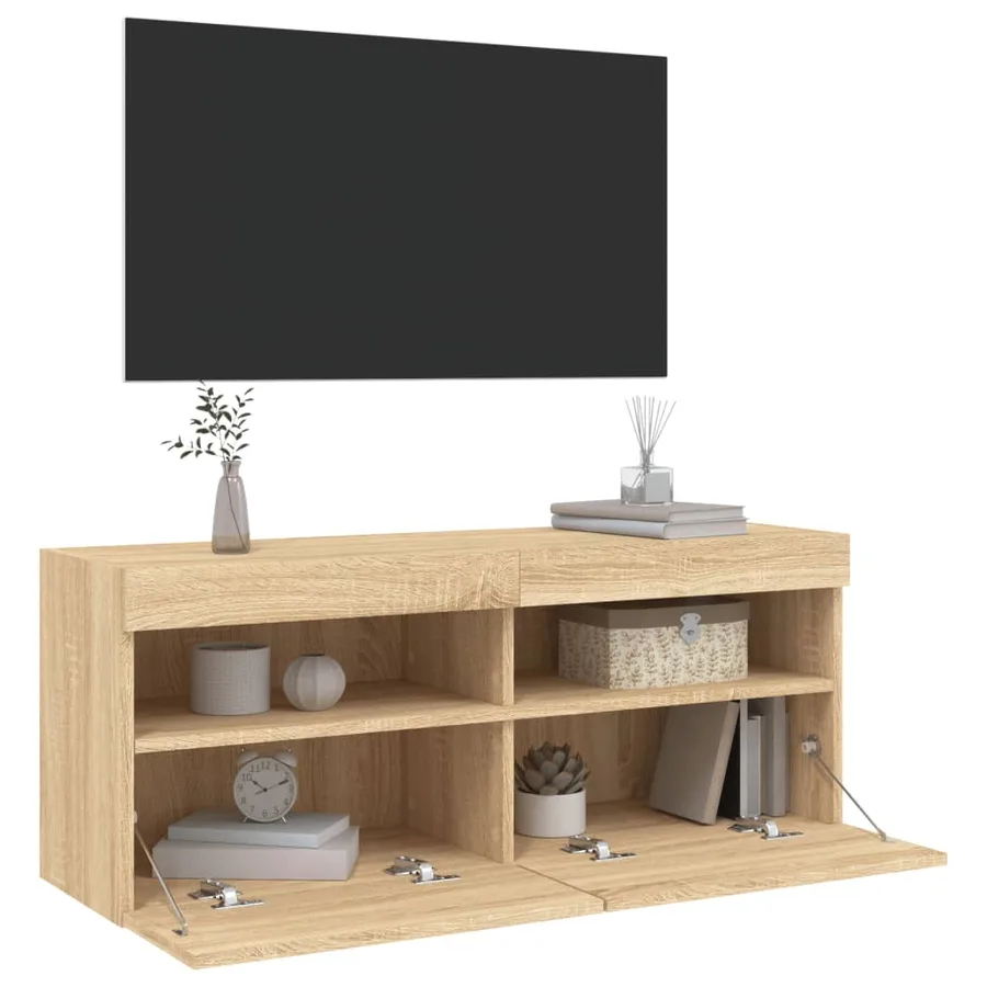Meuble TV mural avec lumières LED chêne sonoma 100x30x40 cm - 7