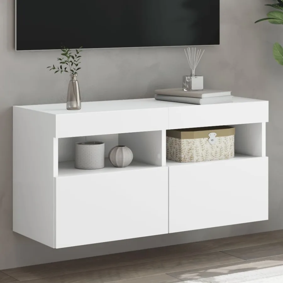 Meuble TV mural avec lumières LED blanc 80x30x40 cm