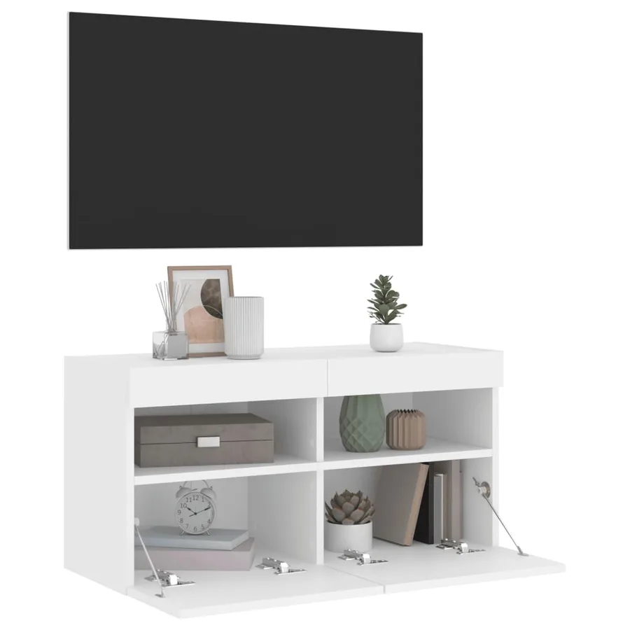 Meuble TV mural avec lumières LED blanc 80x30x40 cm - 7