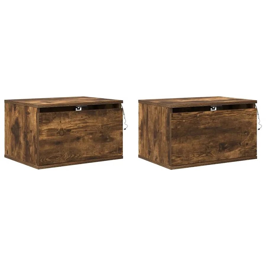 Tables de chevet murales avec lumières LED 2 pcs chêne fumé - 3