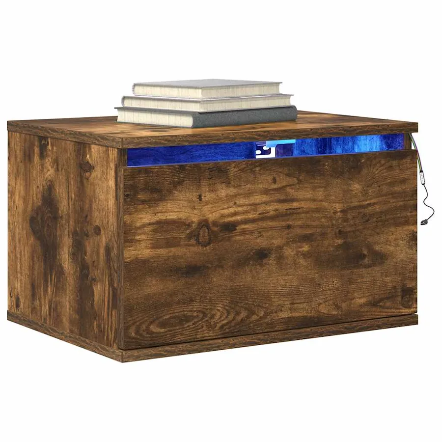 Tables de chevet murales avec lumières LED 2 pcs chêne fumé - 6