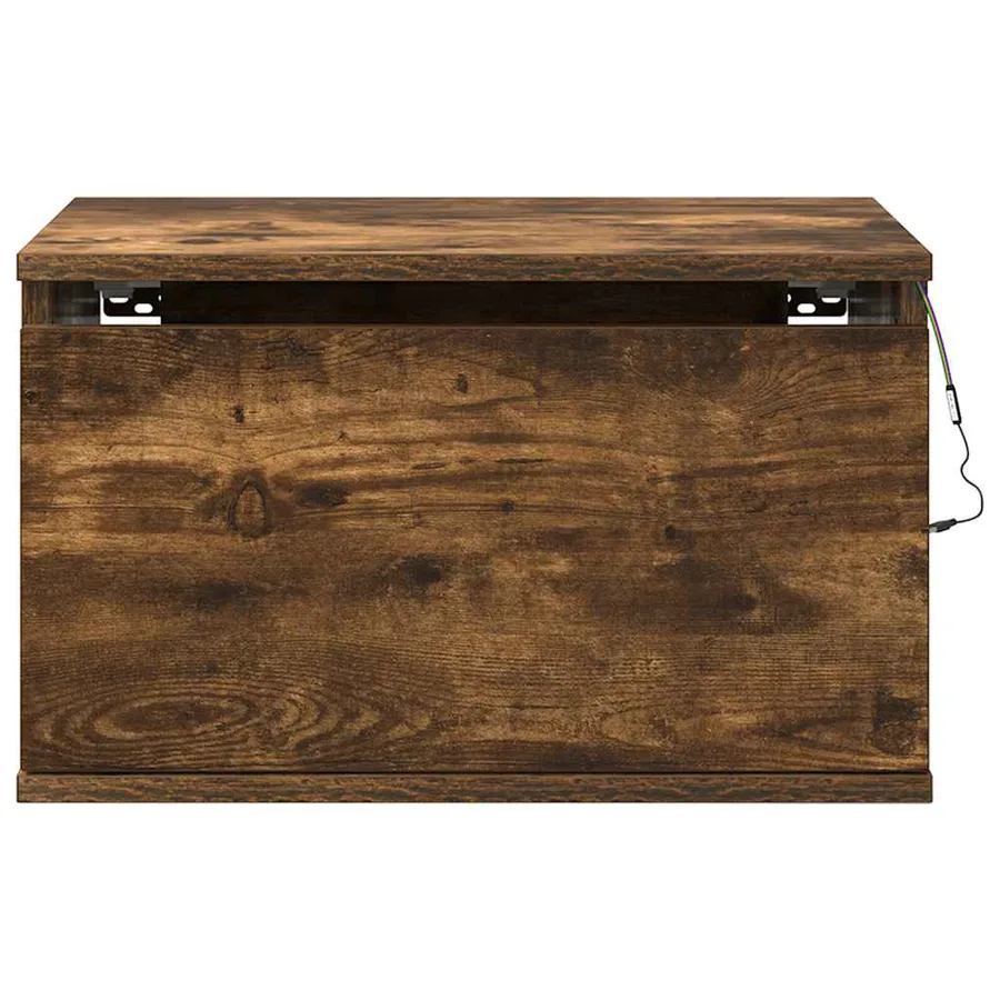Tables de chevet murales avec lumières LED 2 pcs chêne fumé - 9