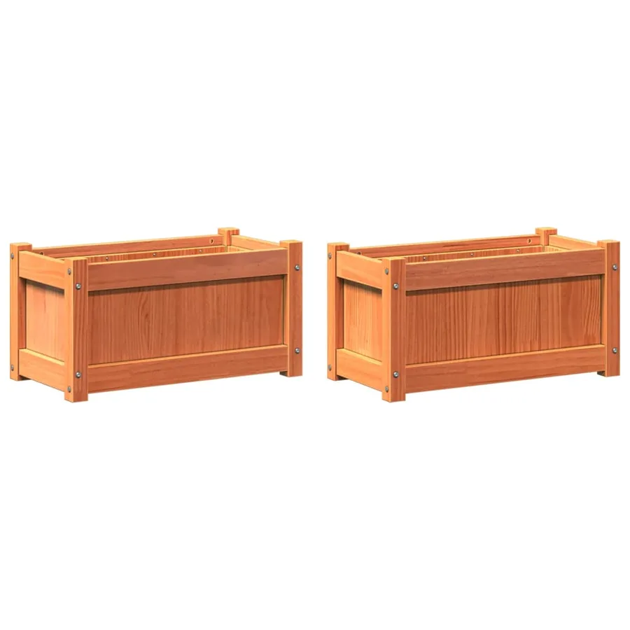 Jardinières 2 pcs cire marron bois de pin massif - 2