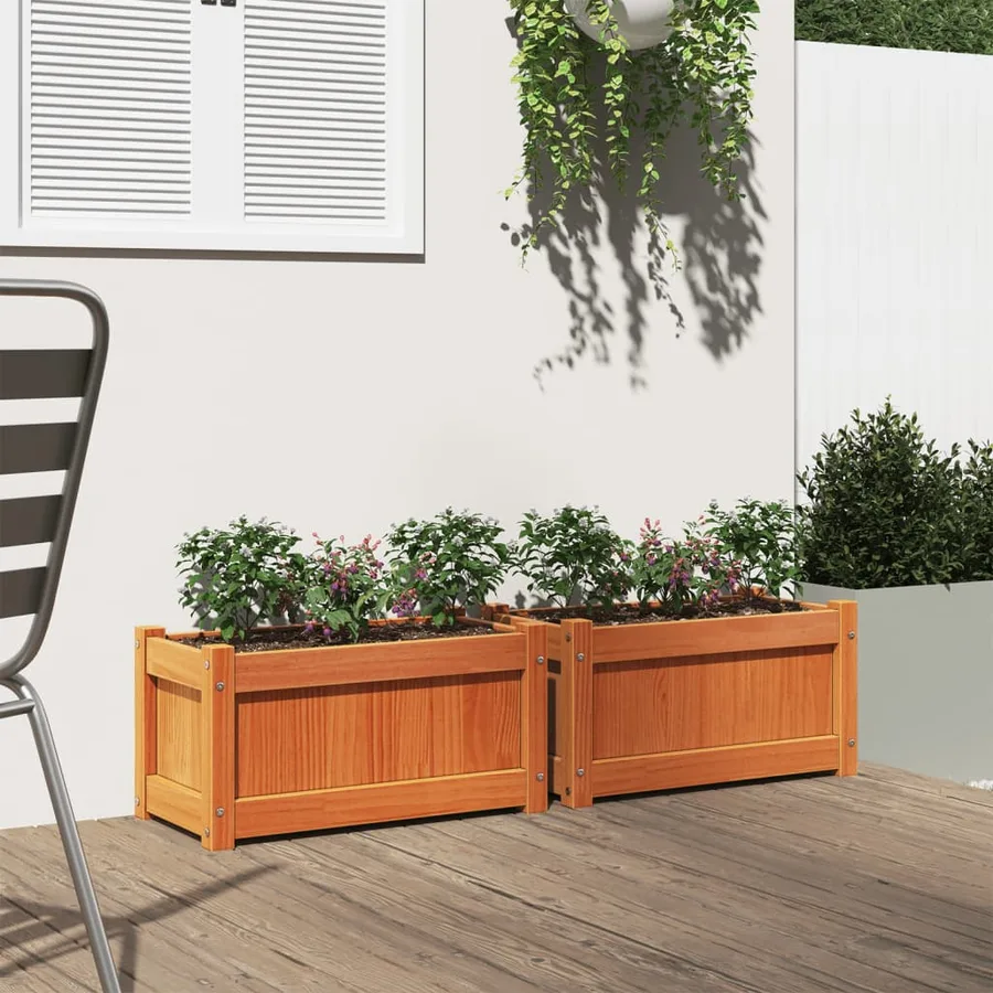 Jardinières 2 pcs cire marron bois de pin massif - 3