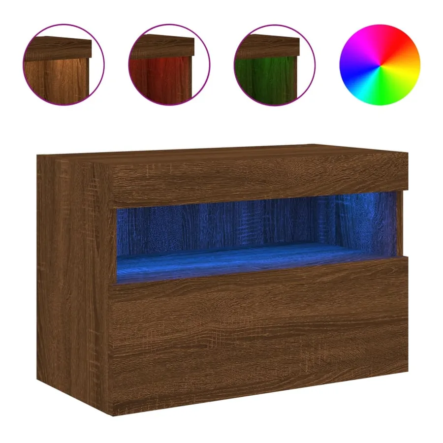 Meuble TV mural avec lumières LED chêne marron 60x30x40 cm - 2