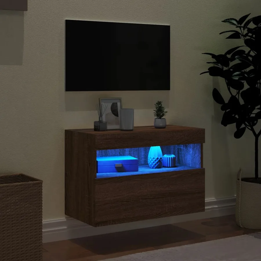 Meuble TV mural avec lumières LED chêne marron 60x30x40 cm - 4