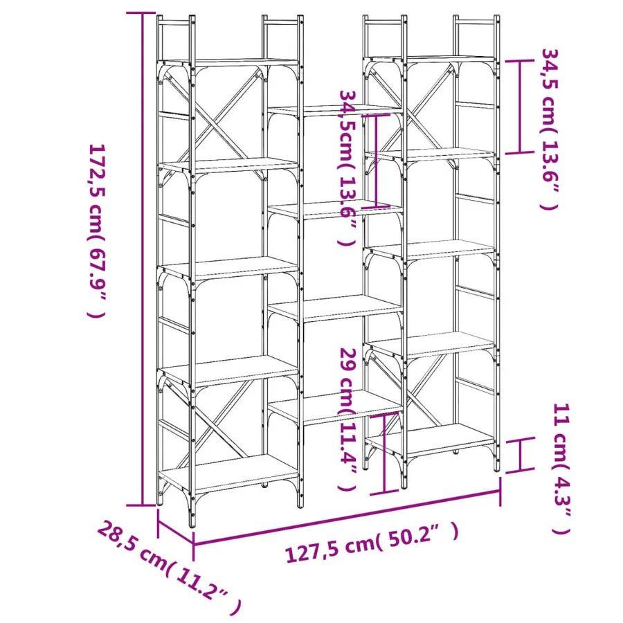 Bibliothèque chêne marron 127,5x28,5x172,5 cm bois d'ingénierie - 10