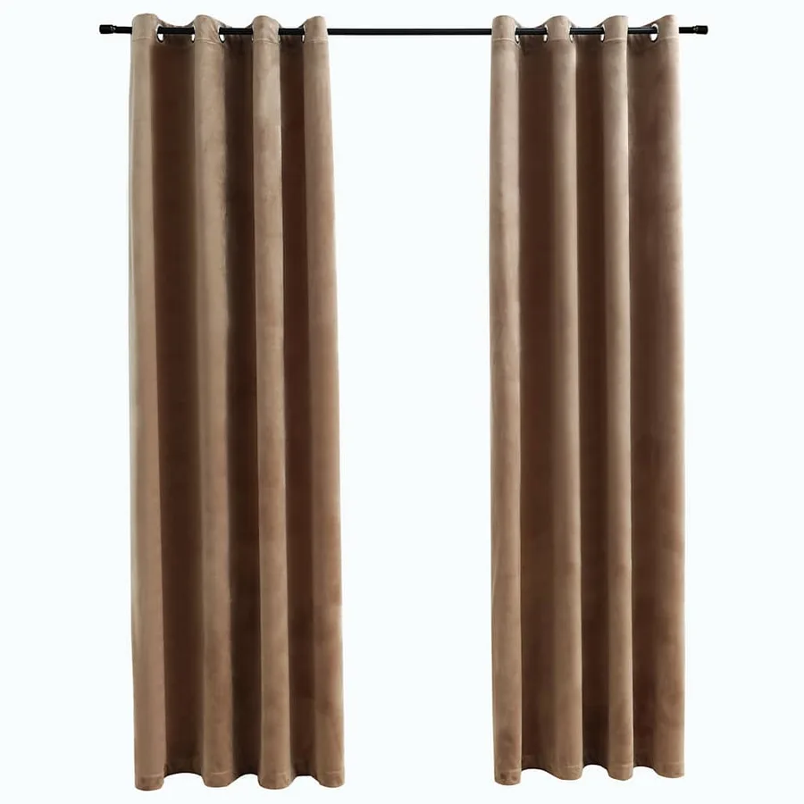 Rideaux occultants et anneaux 2 pcs beige 137x160 cm velours - 2