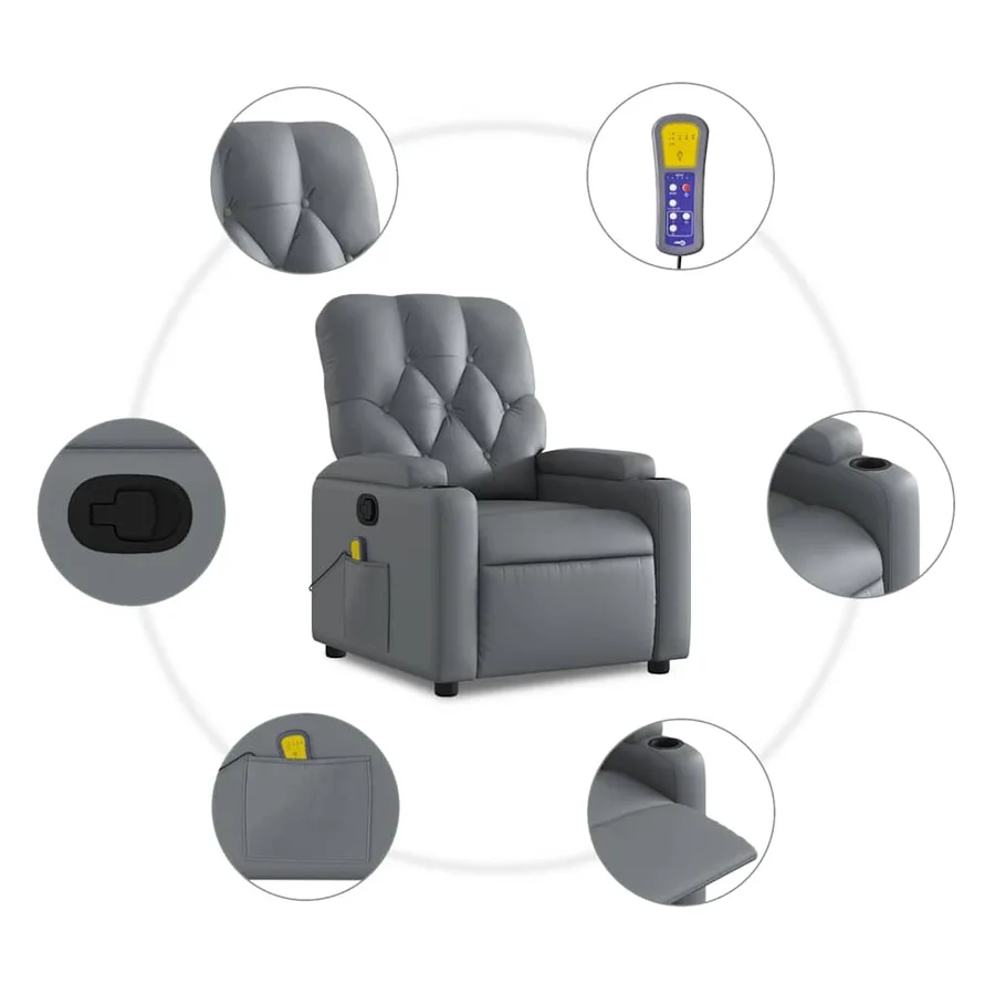Fauteuil de massage inclinable Gris Similicuir - 7