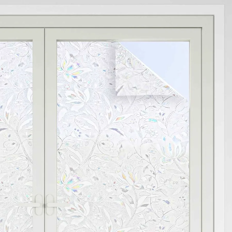 Films pour fenêtre 4 pcs dépoli motif de fleur PVC - 3