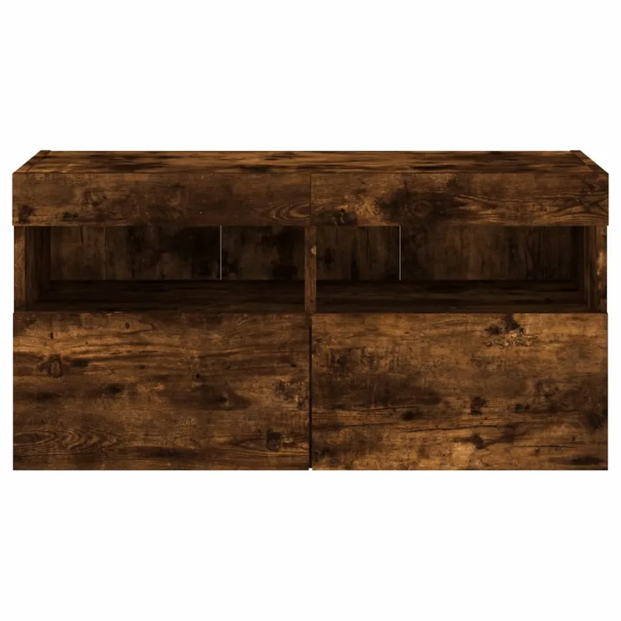 Meuble TV mural avec lumières LED chêne fumé 80x30x40 cm - 9