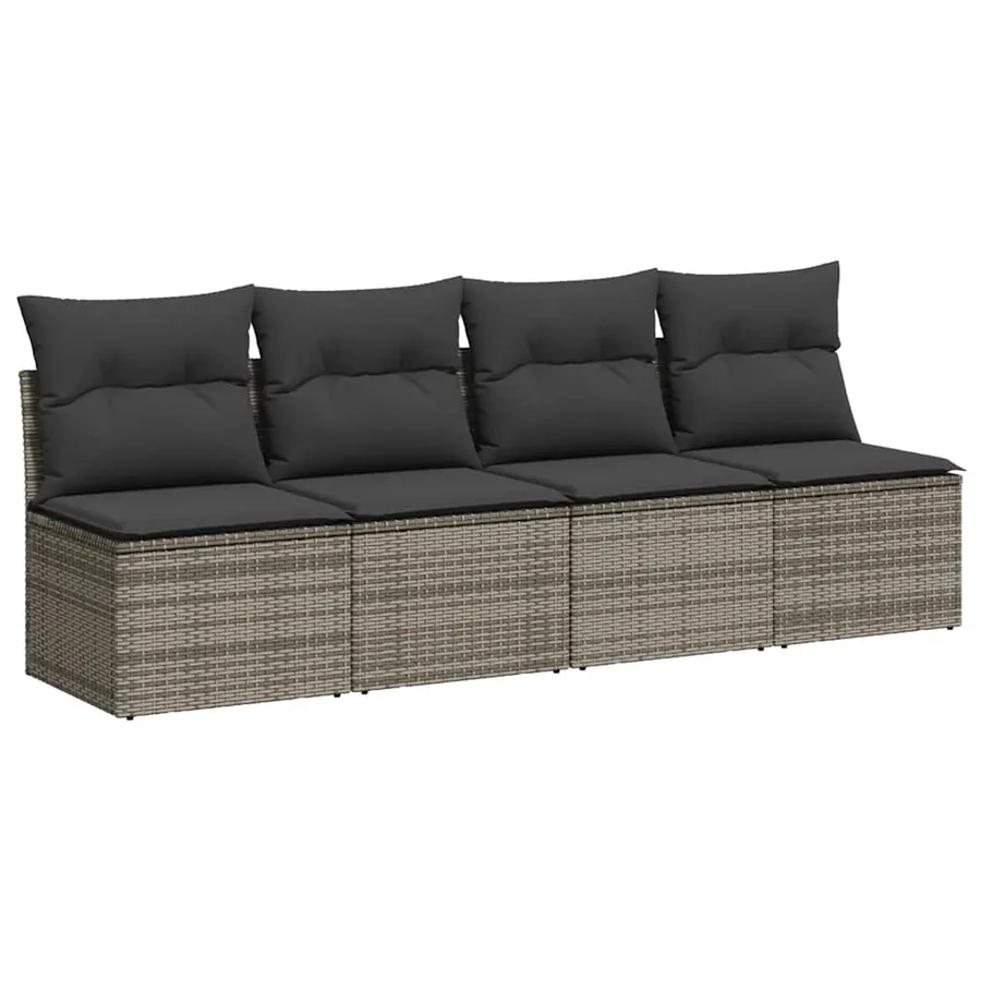 Canapé de jardin 4 places avec coussins gris résine tressée - 2