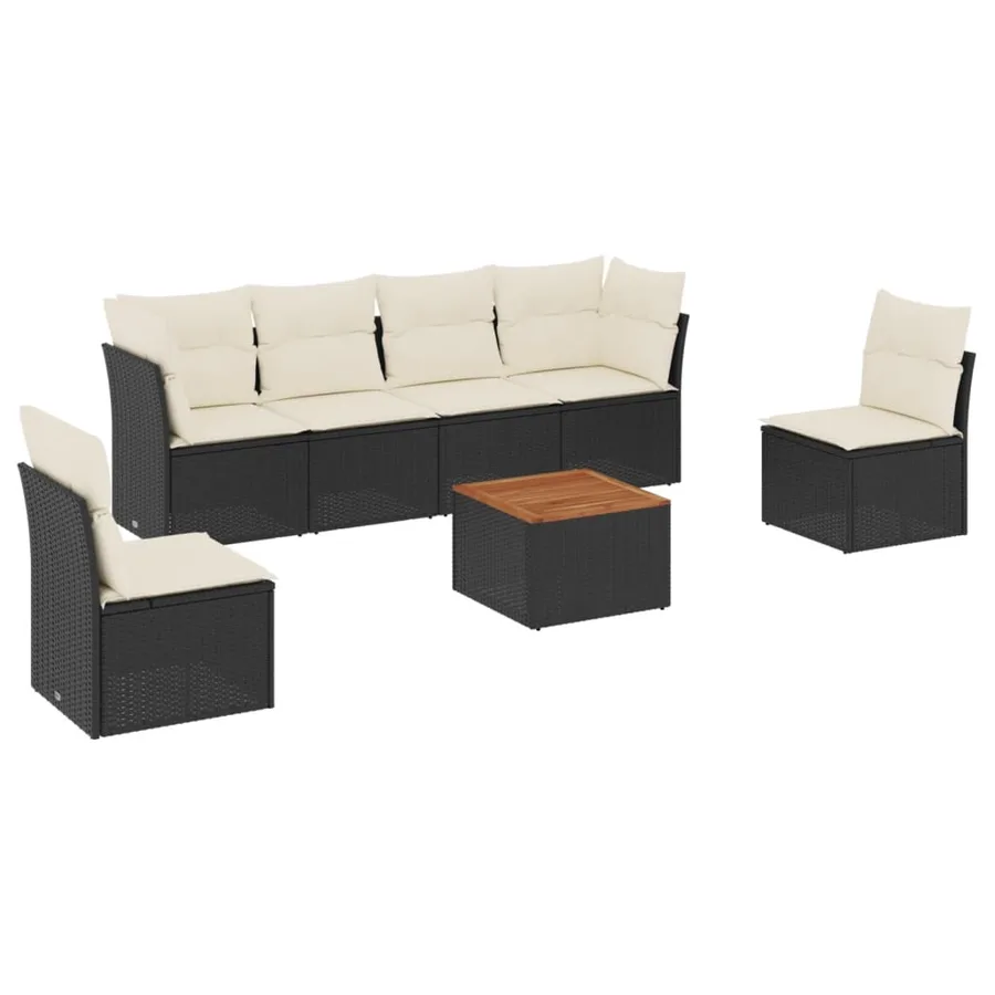Salon de jardin 7 pcs avec coussins noir résine tressée 62 x 62 x 69 cm - 53,8 kg - 2