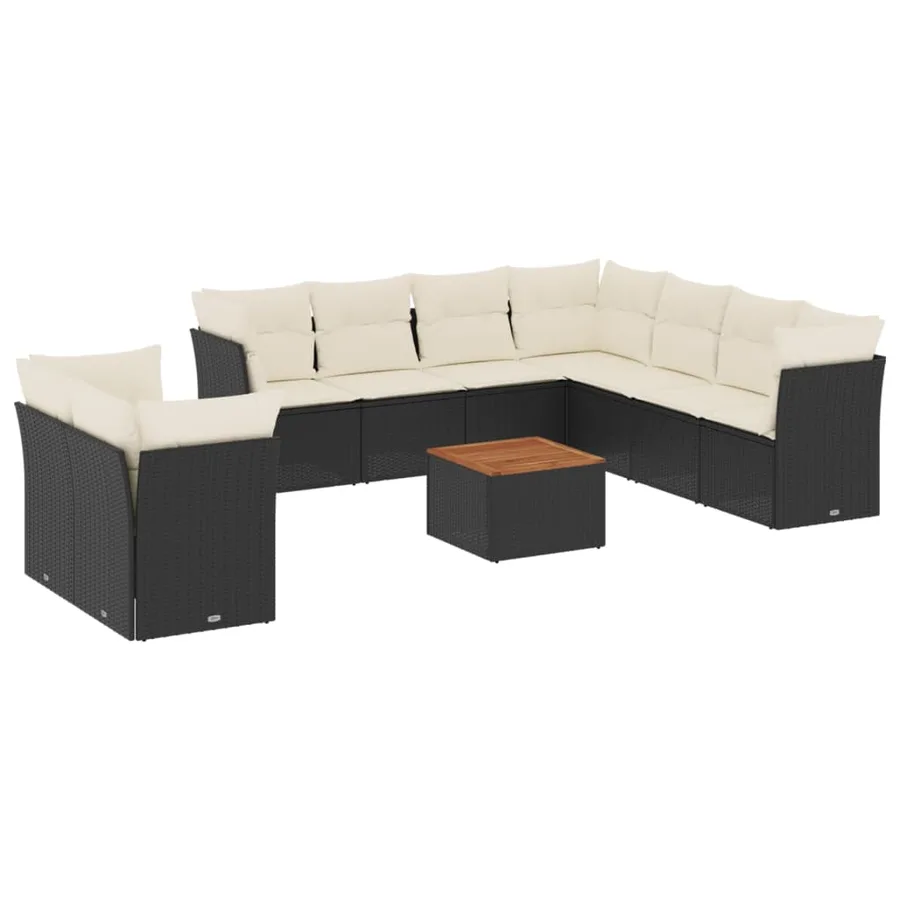 Salon de jardin 10 pcs avec coussins noir résine tressée - 2