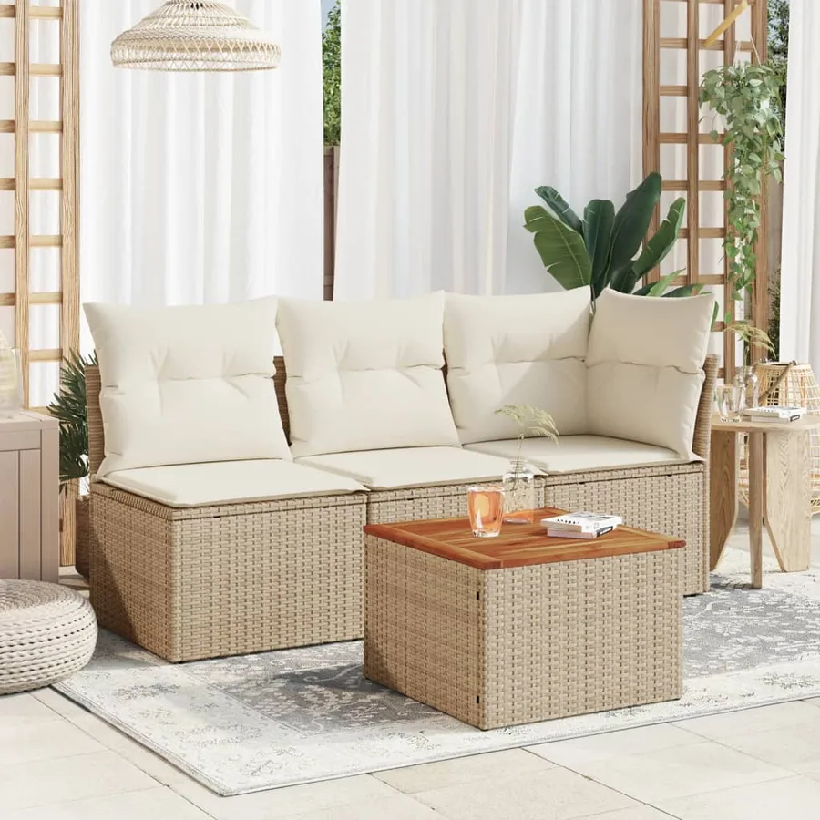 Table de jardin beige 55x55x37 cm résine tressée et bois acacia - 3