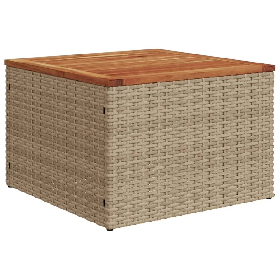 Table de jardin beige 55x55x37 cm résine tressée et bois acacia - 6