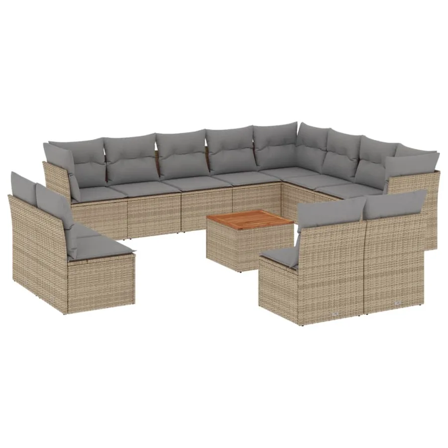 Salon de jardin avec coussins 13 pcs beige résine tressée - 2