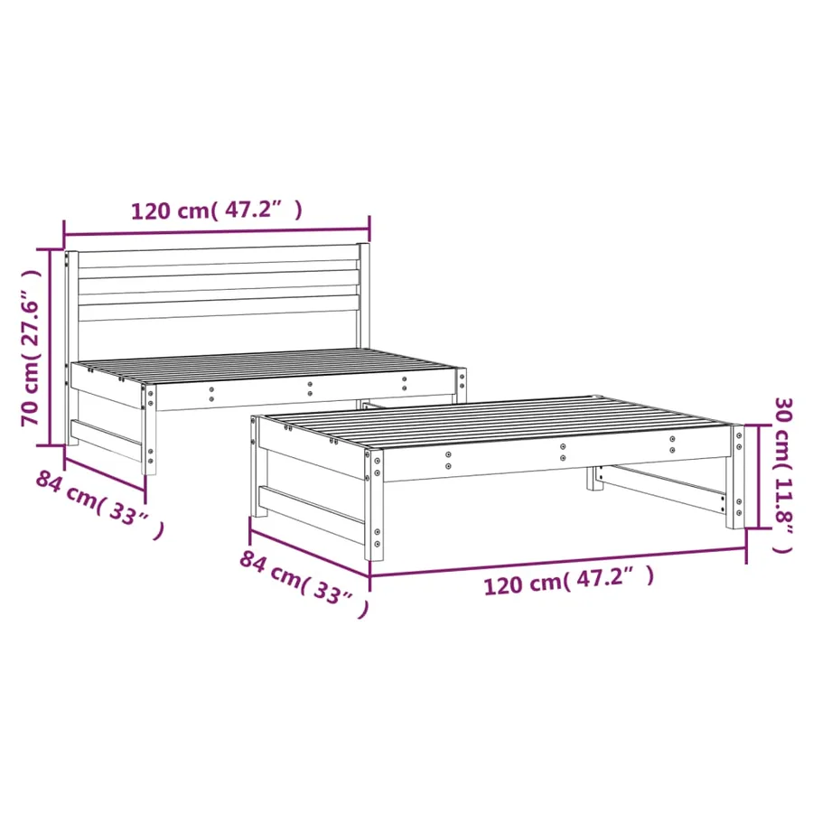 Salon de jardin 2 pcs blanc bois de pin massif - 7