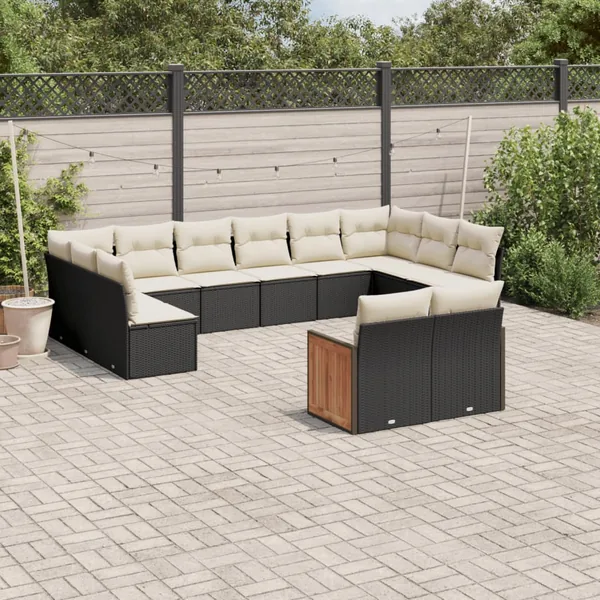 Salon de jardin 12 pcs avec coussins noir résine tressée