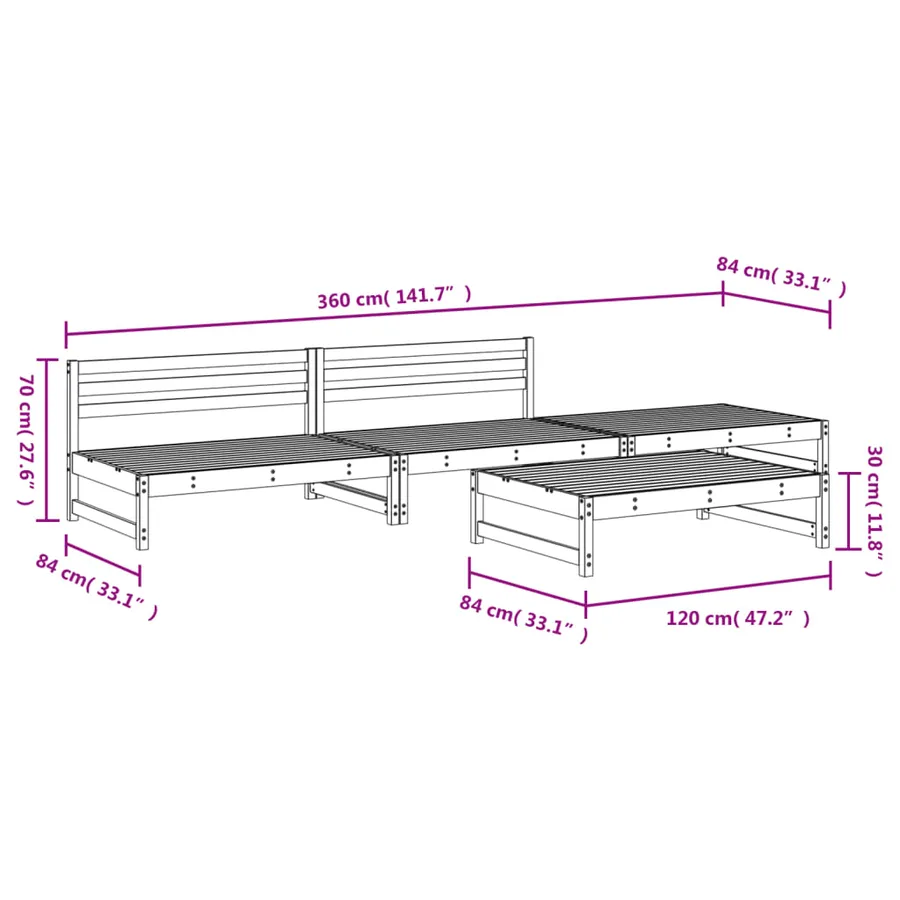 Salon de jardin 4 pcs noir bois massif de pin - 6