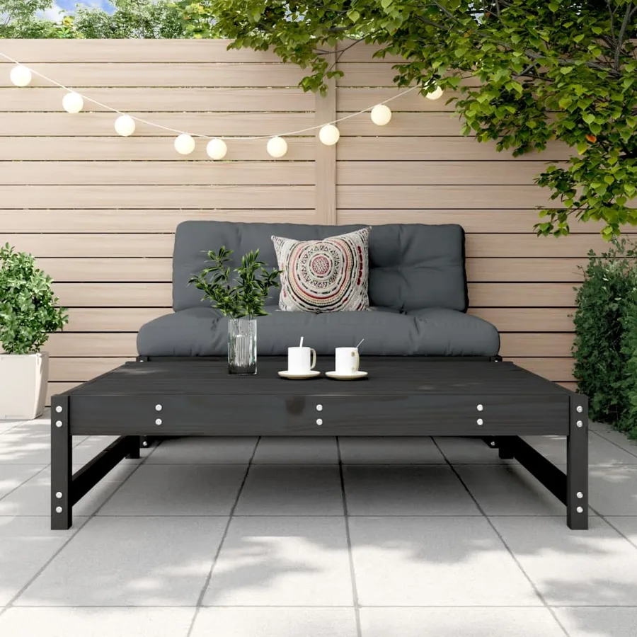 Repose-pied de jardin 120x80 cm noir bois de pin massif - 3