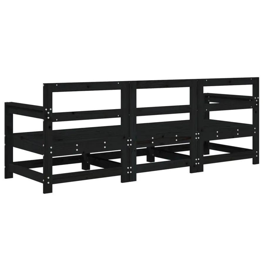 Salon de jardin 3 pcs noir bois massif de pin - 5
