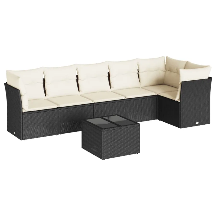 Salon de jardin 7 pcs avec coussins noir résine tressée 55 x 62 x 69 cm - 57,2 kg - 2