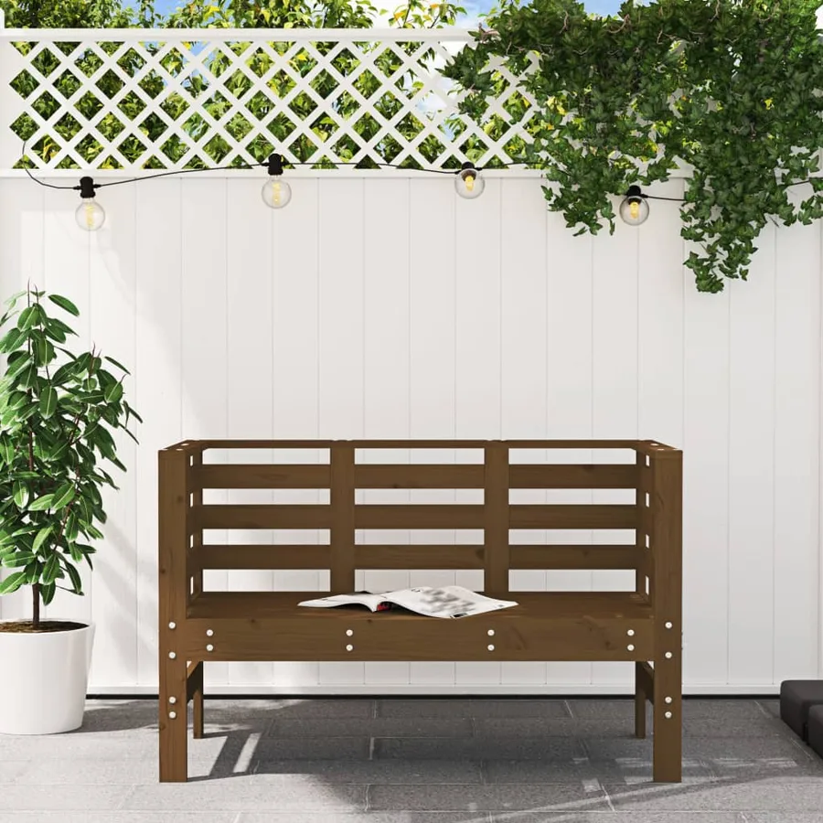 Banc de jardin marron miel 111,5x53x71 cm bois massif de pin - 3