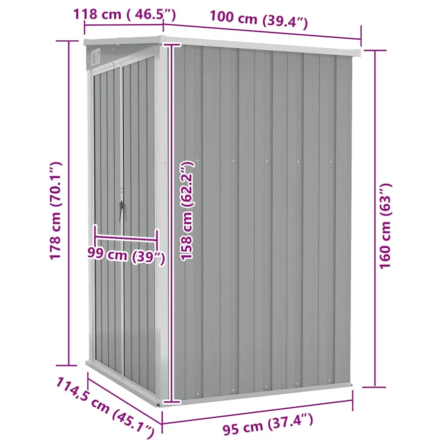 Remise de jardin murale Gris 118x100x178 cm Métal galvanisé - 7
