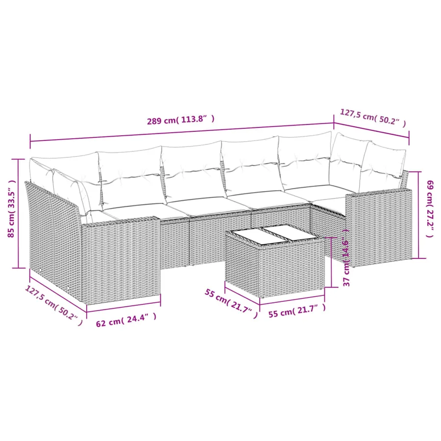 Salon de jardin avec coussins 8 pcs beige résine tressée - 3