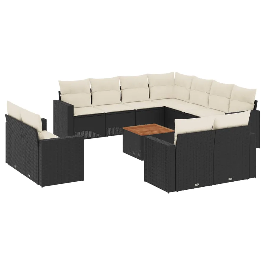 Salon de jardin 12 pcs avec coussins noir résine tressée - 2