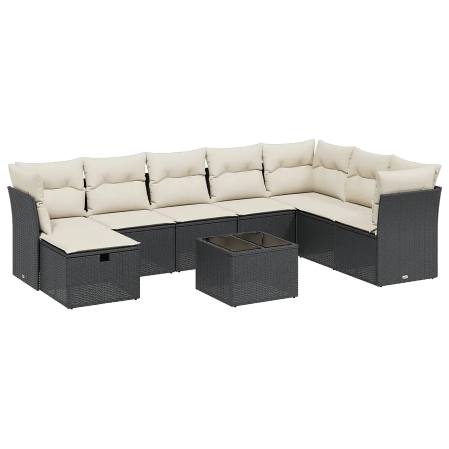 Salon de jardin 9 pcs avec coussins noir résine tressée - 2