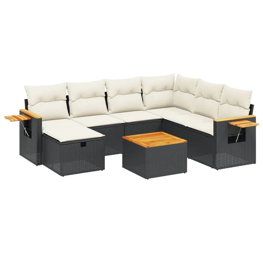 Salon de jardin 8 pcs avec coussins noir résine tressée - 2