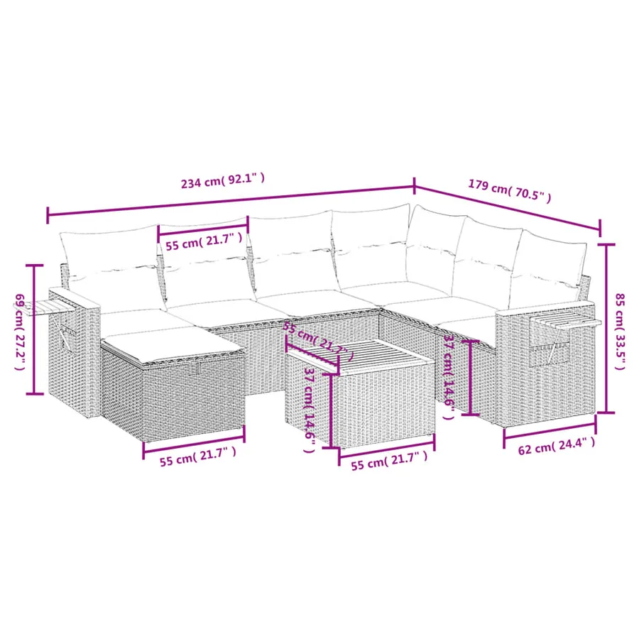 Salon de jardin 8 pcs avec coussins noir résine tressée - 4