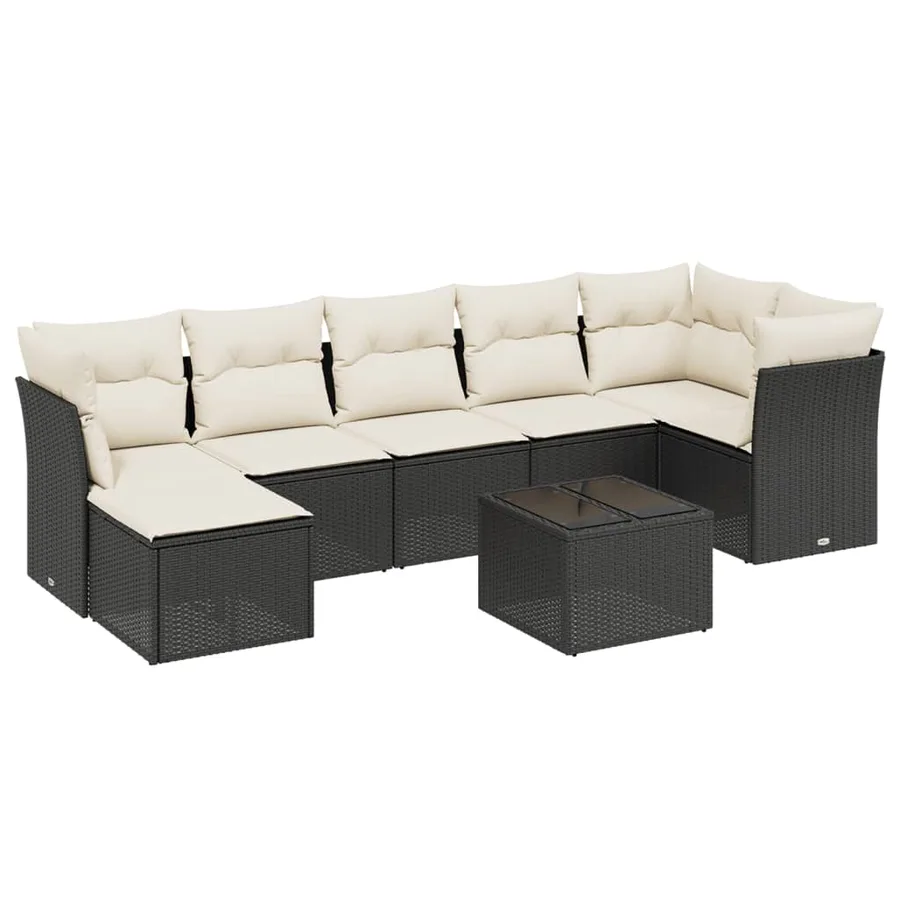 Salon de jardin 8 pcs avec coussins noir résine tressée - 2