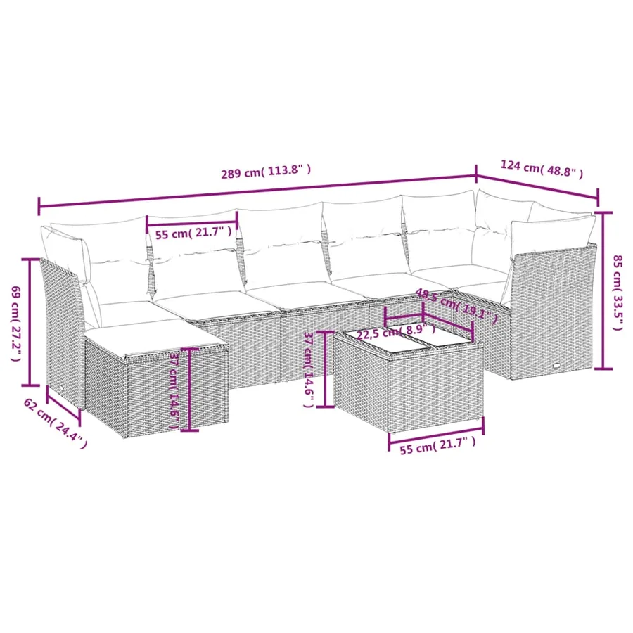Salon de jardin 8 pcs avec coussins noir résine tressée - 4