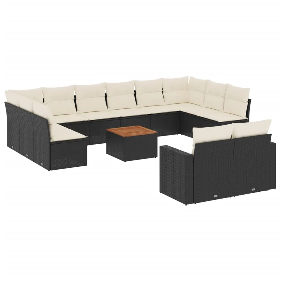 Salon de jardin avec coussins 13 pcs noir résine tressée - 2