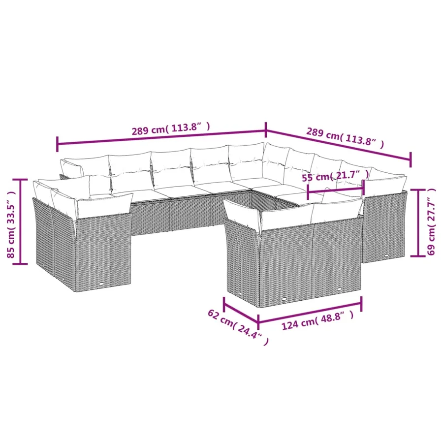 Salon de jardin avec coussins 13 pcs beige résine tressée - 3