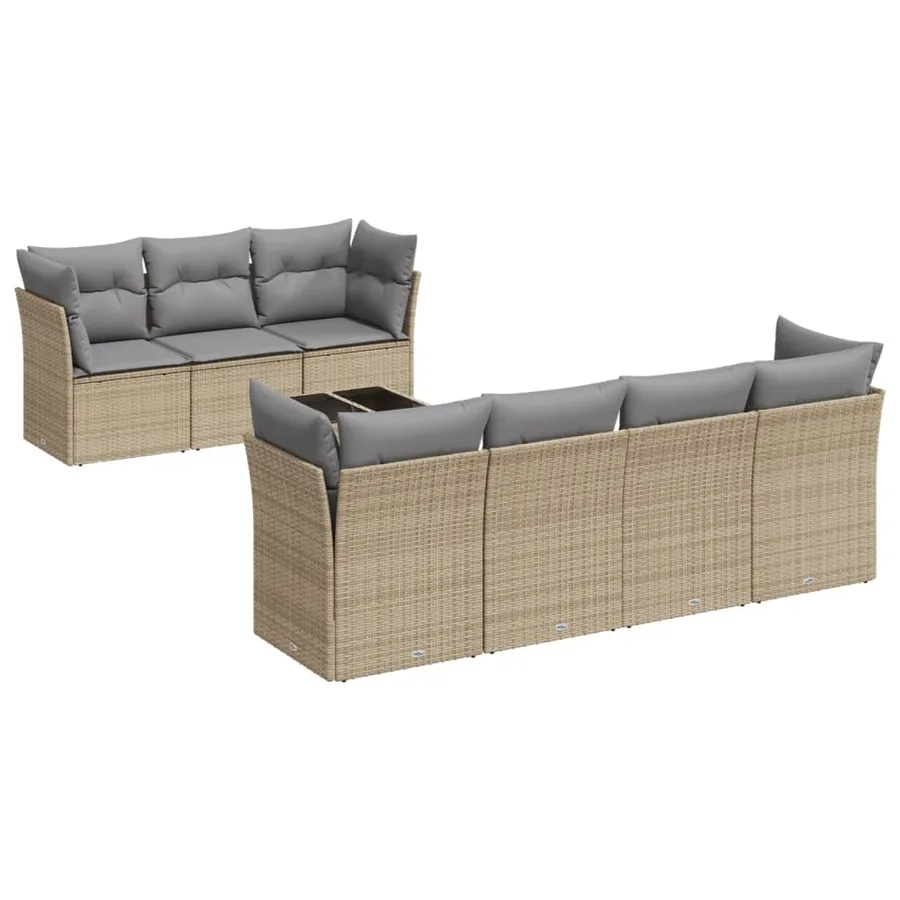 Salon de jardin avec coussins 8 pcs beige résine tressée - 2